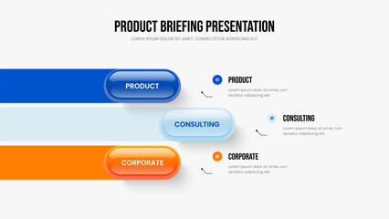 Corporate Planning 3 Element Infographic Presentation Design. Marketing Launch Slideshow Template Vector Illustration. Financial Profile Three Option Diagram Frame Layout.