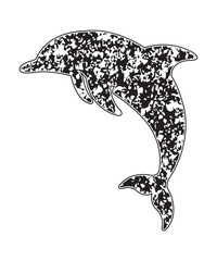 Grunge Dolphin Silhouette with Black Abstract Texture.