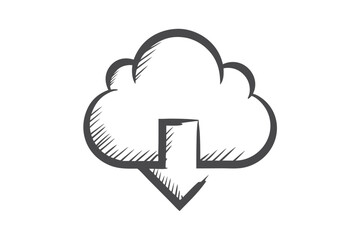 Sketched cloud with downward pointing arrow emphasizes data downloading within a creative minimal design
