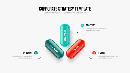 Visual Analysis Frame Template Vector Illustration. Professional Briefing 3 Step Infographic Slideshow Layout. Marketing Plan Three Option Diagram Slide Design.