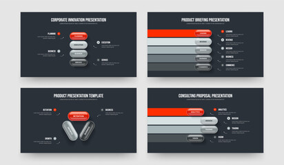 Corporate Insight Four Five Three Element Diagram Frame Template Vector Illustration Collection. Professional Strategy 4 5 3 Step Infographic Slide Design Set.