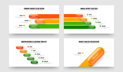 Corporate Launch Three Four Five One Option Diagram Presentation Layout Vector Illustration Bundle. Product Innovation 3 4 5 1 Element Infographic Frame Design Collection.