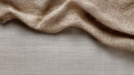 Textured burlap fabric draped on a soft beige background  