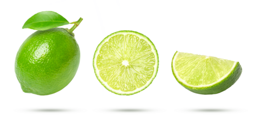 lime and lime slice on transparent background.
