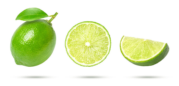 lime and lime slice on transparent background.