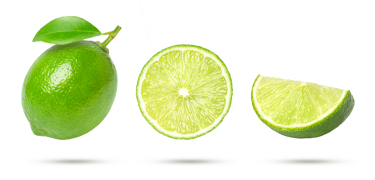 lime and lime slice on transparent background.