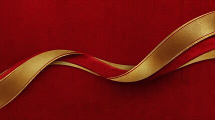 Red and gold ribbon on textured background for decoration  