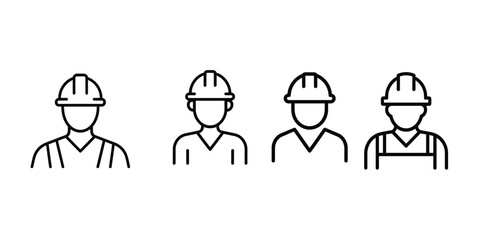 Vector art of construction workers wearing hard hats. Construction line icon 