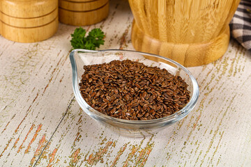 Brown flax seeds in the bowl