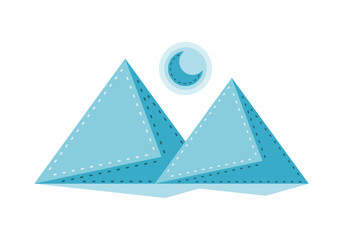 Blue pyramid triangle with crescent moon night icon vector design