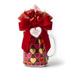 red gift box of valentine's day beer mug , greeting card design on white background 