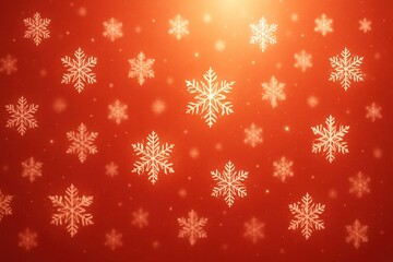 Red Christmas Background with Falling Snowflakes and Bokeh Effect.
