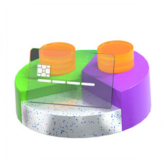Modern 3D Financial Pie Chart with Credit Card and Coin Stacks