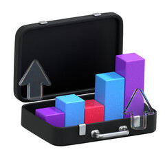 Conceptual Rendered Suitcase With Growing Bar Chart and Arrows Presentation