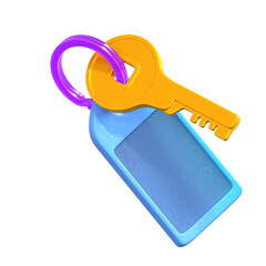 Modern 3D Rendered Key with Tag and Ring Illustration Design