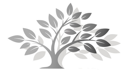 Stylized Gray Tree Silhouette with Leaves on Black Background plant nature