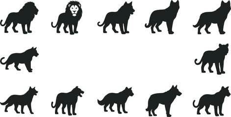 Obraz premium Wild predator pack silhouette vector illustration set of different wild animals
