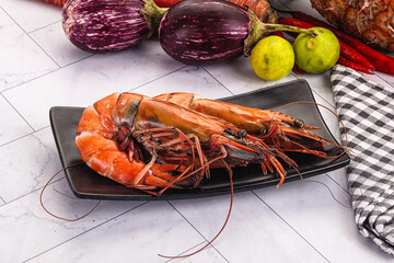 Boiled big king tiger prawn