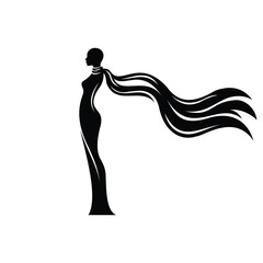 A logo vector art of silhouette of a woman in a long dress with flowing hair