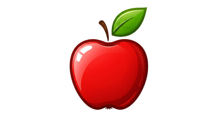 Bright red apple with a green leaf, isolated on a white background, perfect for food-related designs