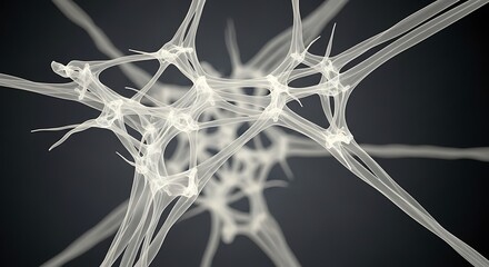 High quality image of closeup view of a complex neural network structure, resembling a biological brain synapse with intricate connections and pathways
