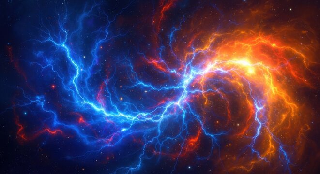 Dynamic cosmic energy display with swirling plasma and electric currents