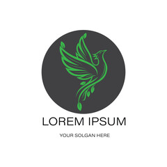 Royal phoenix logo green bird logo with text placeholder, mythical creature design for elite branding