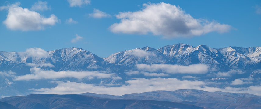 The picturesque Trans-Ili Alatau mountain range in the Almaty region of southeastern Kazakhstan on a cloudy autumn morning