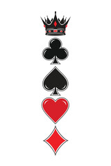 Crown and playing card symbols logo a vertical arrangement of playing card suits and a crown, isolated on a