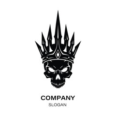 Dark fantasy logo black skull with a spiky crown, representing power and danger, gaming, rock, metal band branding, symbolic, abstract branding