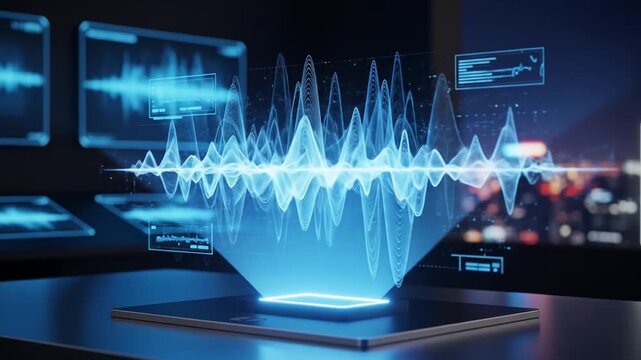 Futuristic Technology Concept Displaying Holographic Audio Spectrum Analysis