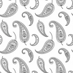 Elegant Black Paisley Seamless Texture Vintage Teardrop Motif