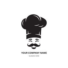 Minimalist restaurant and cafe logo chef hat logo with mustache and smiling face
