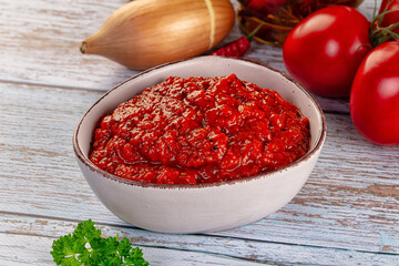 Bulgarian traditional lutenica pepper sauce