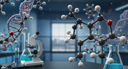 Explore the cutting edge of scientific discovery with stunning molecular models and DNA helix structures in a modern laboratory setting, inspiring innovation and research breakthroughs.