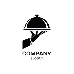 Modern restaurant logo restaurant logo with a hand holding a cloche