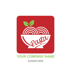 Modern restaurant logo a stylized logo featuring a bowl of pasta with the word pasta inside, set against a red square background with rounded corners