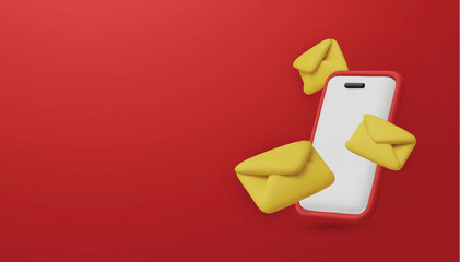 3D smartphone with flying envelopes, symbolizing email marketing, communication, messaging, notifications, and modern digital correspondence.