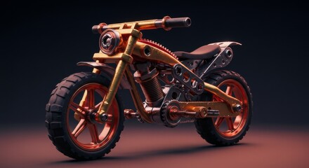 Fototapeta premium Steampunk style motorcycle in gold and copper tones