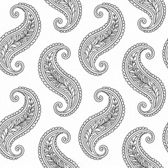 Elegant Monochrome Paisley Motif Seamless Teardrop Border