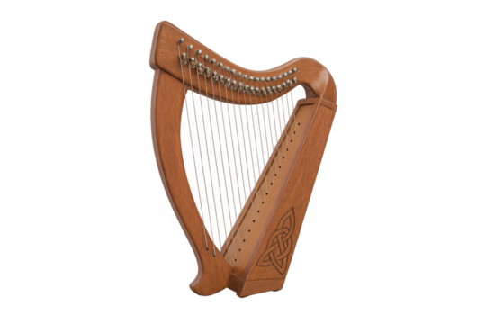 Celtic irish harp music instrument with transparent background
