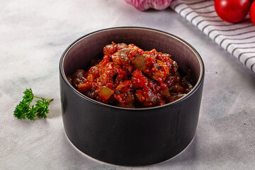 Roasted chicken hearts with vegetables