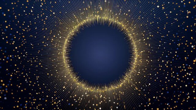 Abstract shockwave ring with golden particles on dark blue