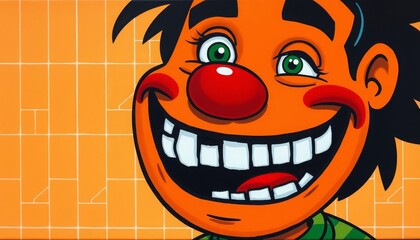 a man with an unrestrained smile, green eyes and a green shirt. A dynamic, positive image for advertising, children's projects or humorous materials