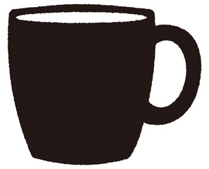 黒いマグカップのシルエット。シンプルなベクターのイラスト素材。 カフェやティータイム、飲み物のアイコンやデザインパーツに最適なマグカップのイラスト