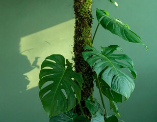 Vibrant green plant against a muted backdrop