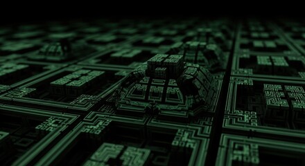 Abstract technological grid structure with glowing intricate designs