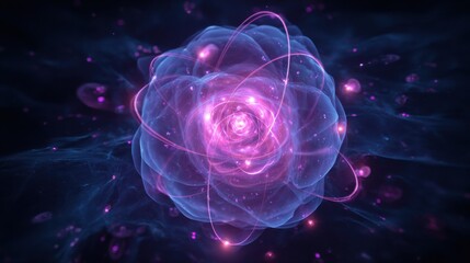 Obraz premium Dynamic quantum particle interaction virtual space digital art cosmic environment abstract concept