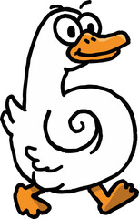 Silly goose letter cartoon number six illustration with walking pose. funny happy goose character for learning