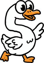 Silly goose letter alphabet character. Funny cartoon goose animal illustration shows happy goofy walking bird